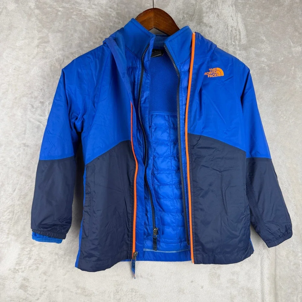 The North Face Boys Triclimate 3-in-1 Jacket Blue Navy Orange Size S 7/8 DryVent